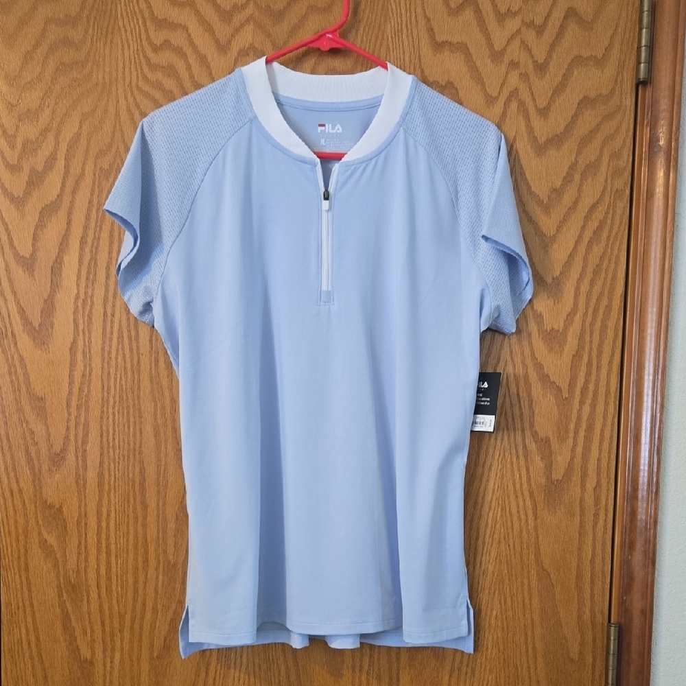 Fila Sky Blue Zip-Up Active Golf Shirt X-Large